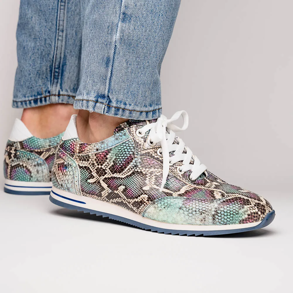 65-215-BLU PERI Python Embossed Italian Calfskin Sneakers, Marine Blue