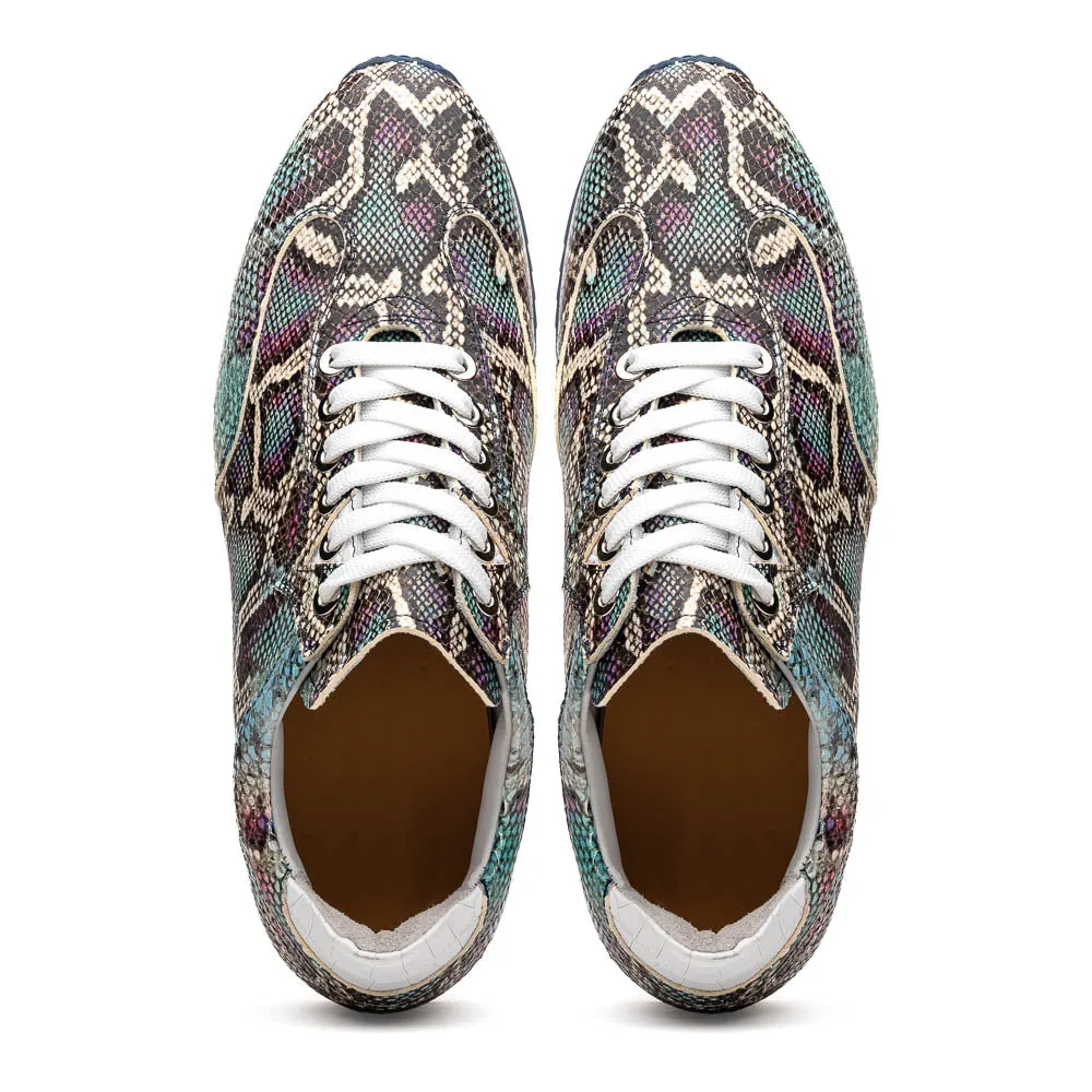 65-215-BLU PERI Python Embossed Italian Calfskin Sneakers, Marine Blue