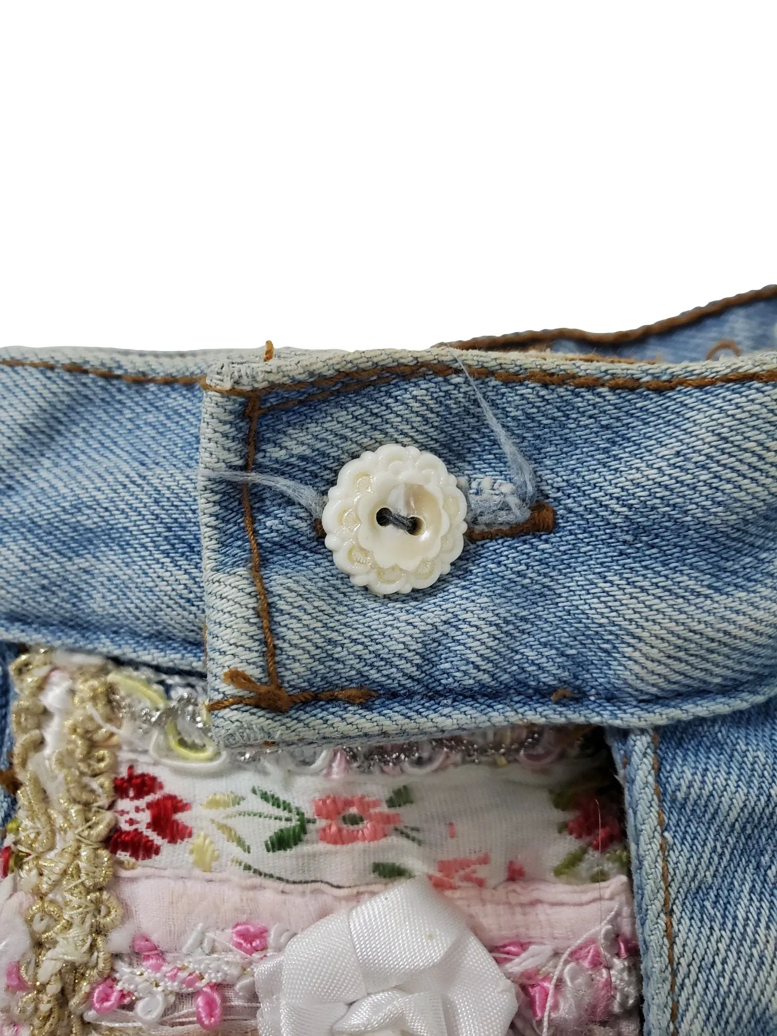 80s High Waisted Jeans, Embellished - med