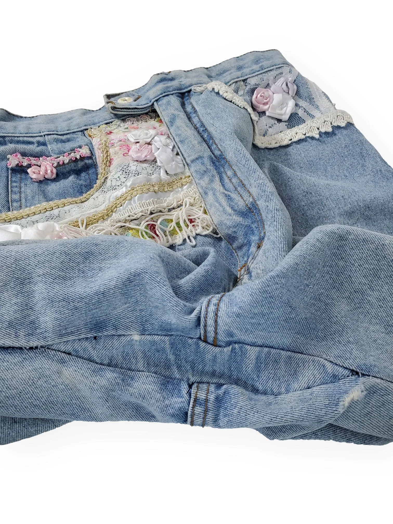 80s High Waisted Jeans, Embellished - med