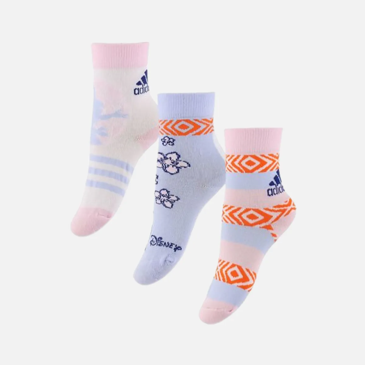 Adidas Disney Moana Kids Girl Socks 3 Pairs -White/Blue Dawn/Clear Pink