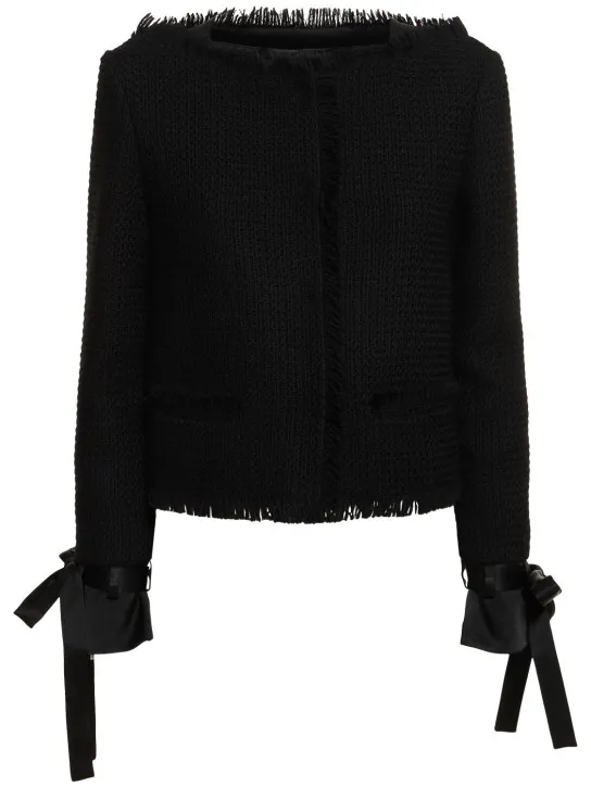 Alberta Ferretti   Wool collarless jacket w/ bow 