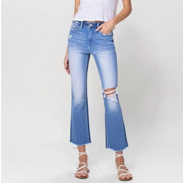 Audrey High Rise Two Tone Flare Jean