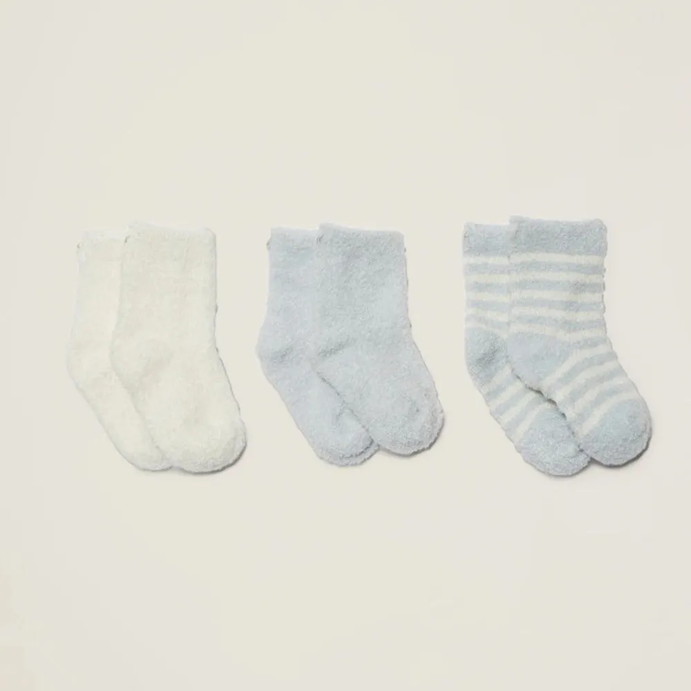 Barefoot Dreams Cozychic Blue-Pearl 3 Pair Infant Socks