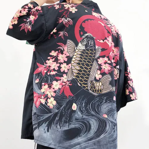 Black Koi Fish Kimono Shirt | Anime Kimono