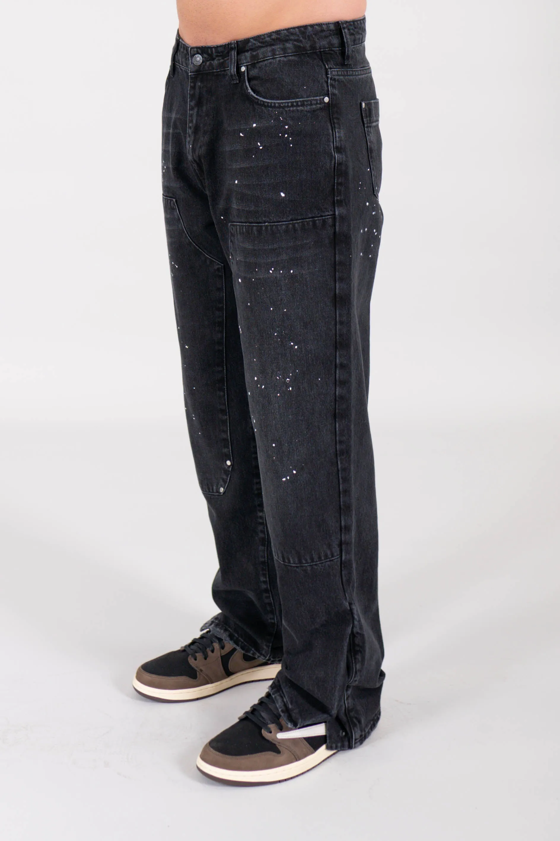 BLACK WASHED SPLATTERED PATCH DENIM