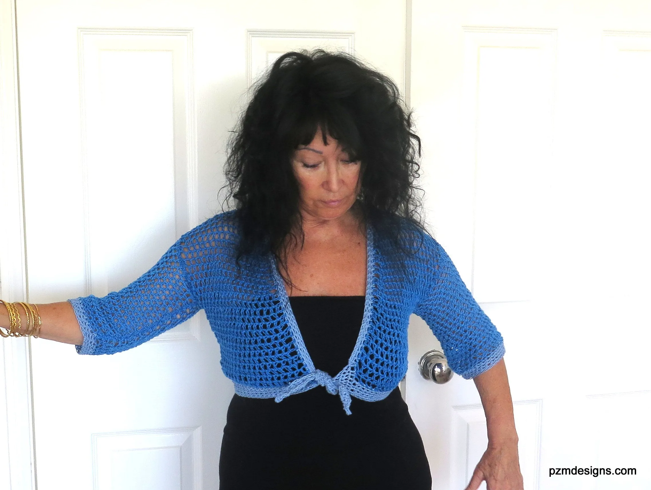 Blue Thread Crochet Two Toned Tie Front Shrug