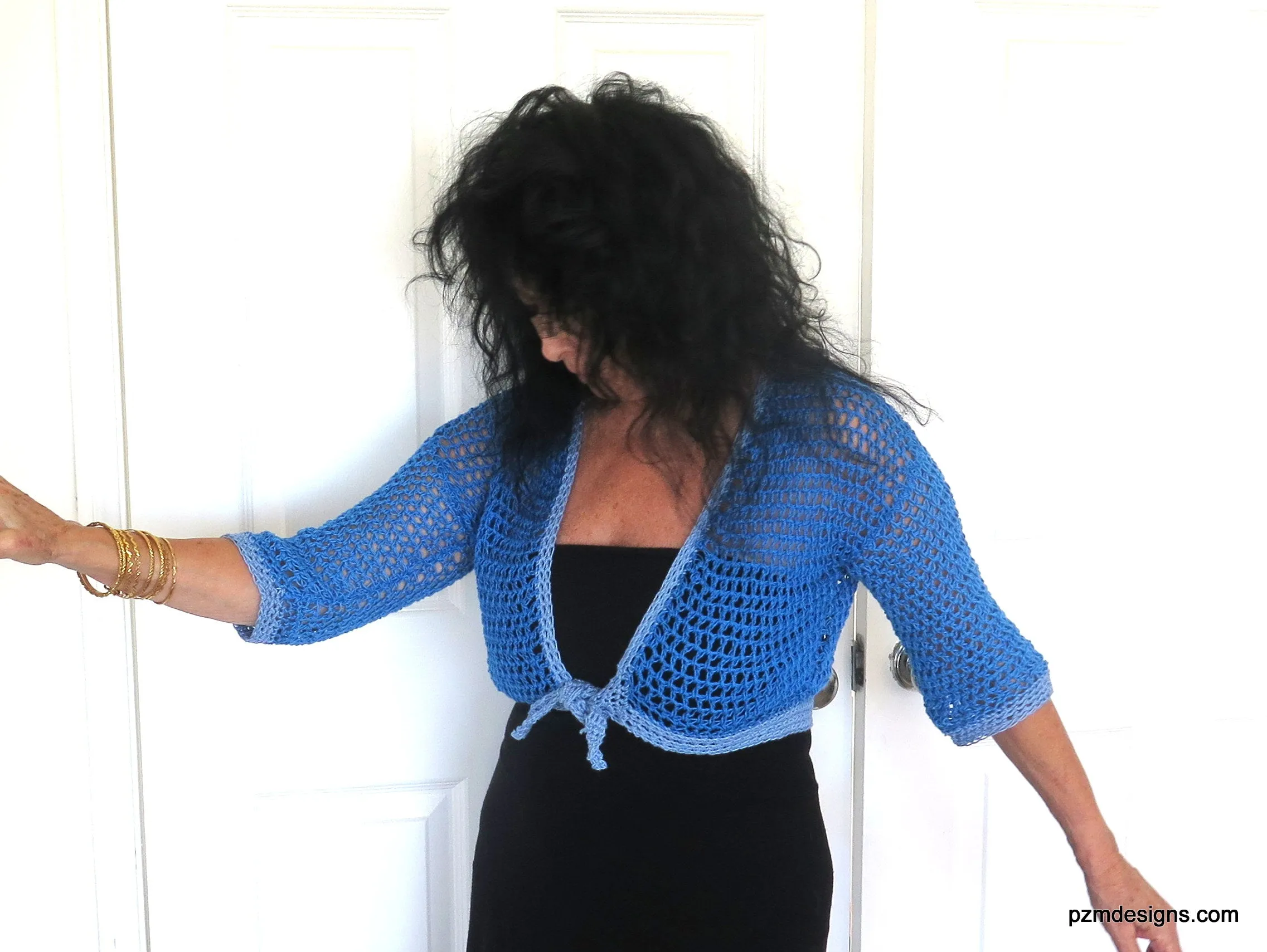 Blue Thread Crochet Two Toned Tie Front Shrug