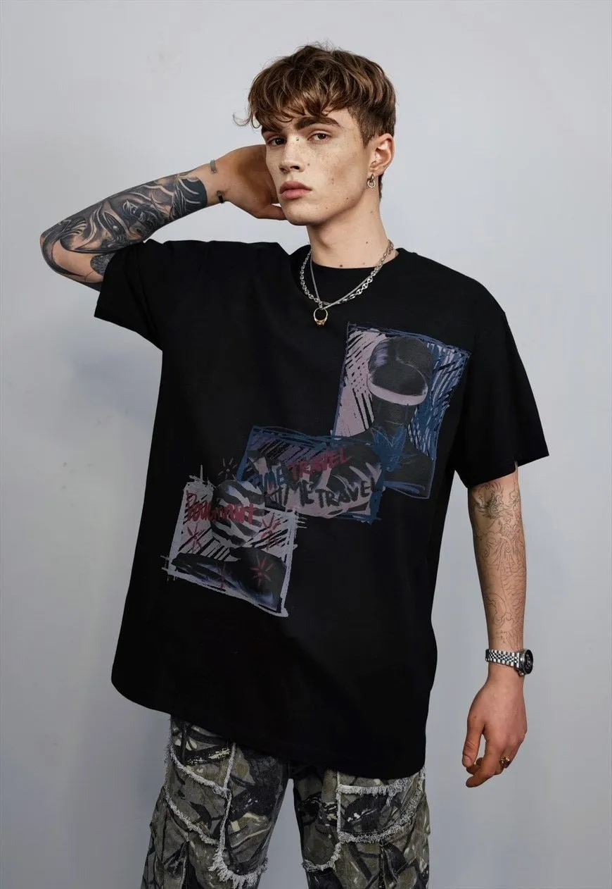 Bondage t-shirt S&M graffiti tee grunge paint top in black