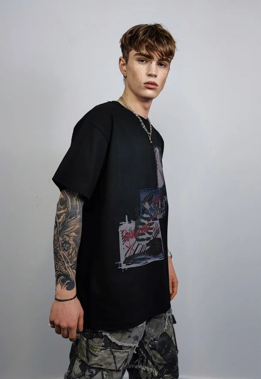 Bondage t-shirt S&M graffiti tee grunge paint top in black