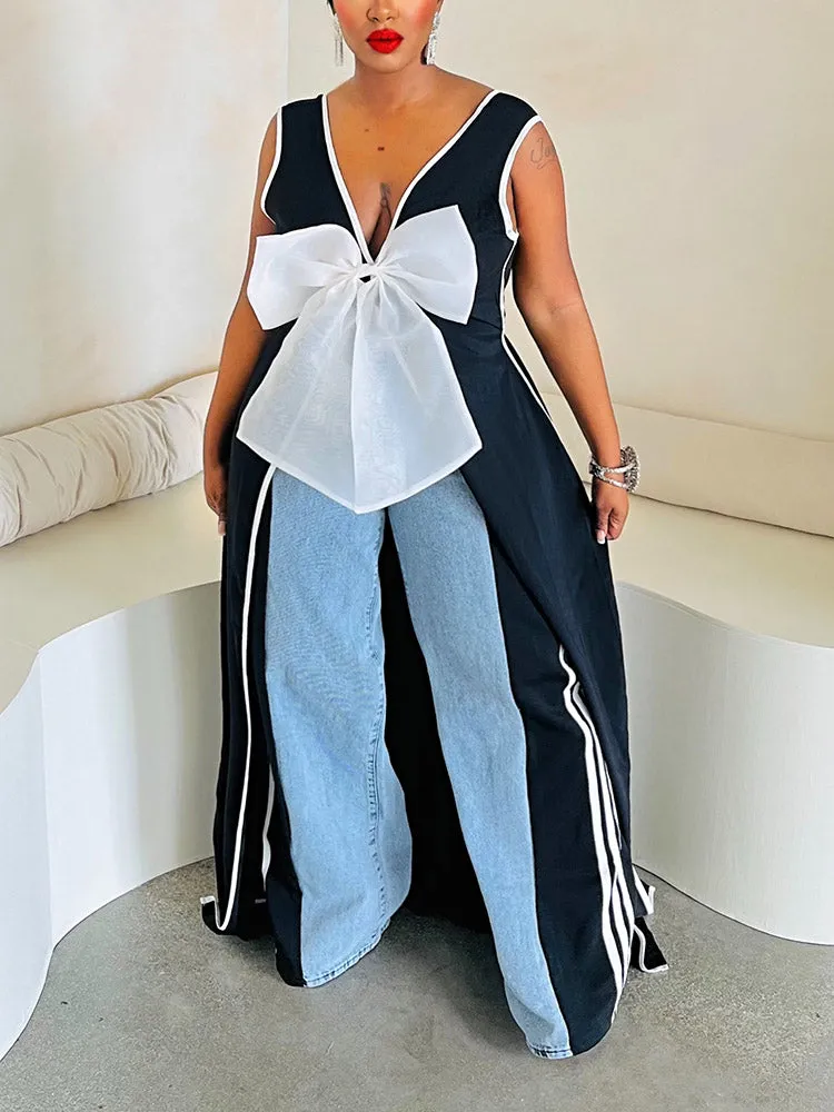 Bow Sleeveless Slit Top