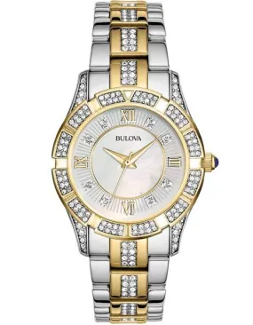 Bulova Ladies Crystal Two-Tone Sport Watch - White Mother-of-Pearl Dial