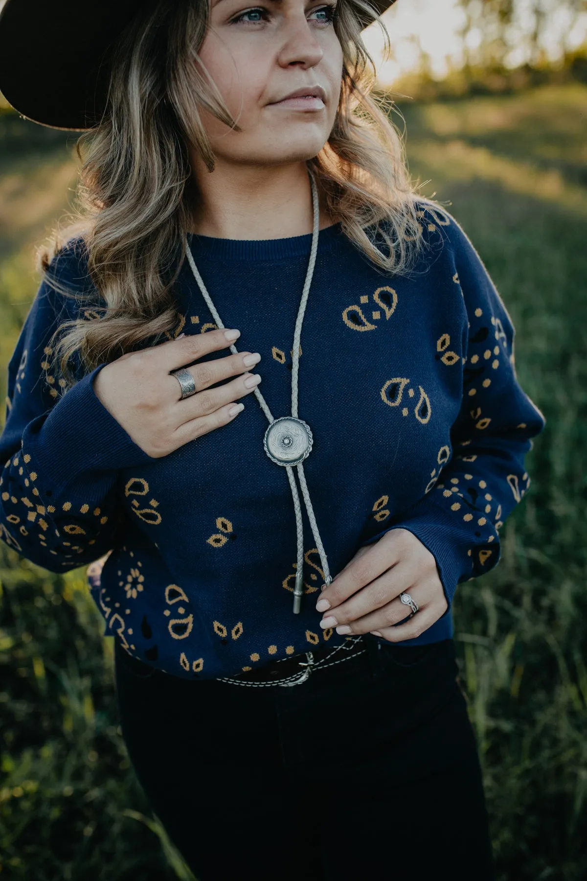 Diamond Accented Concho Bolo Tie