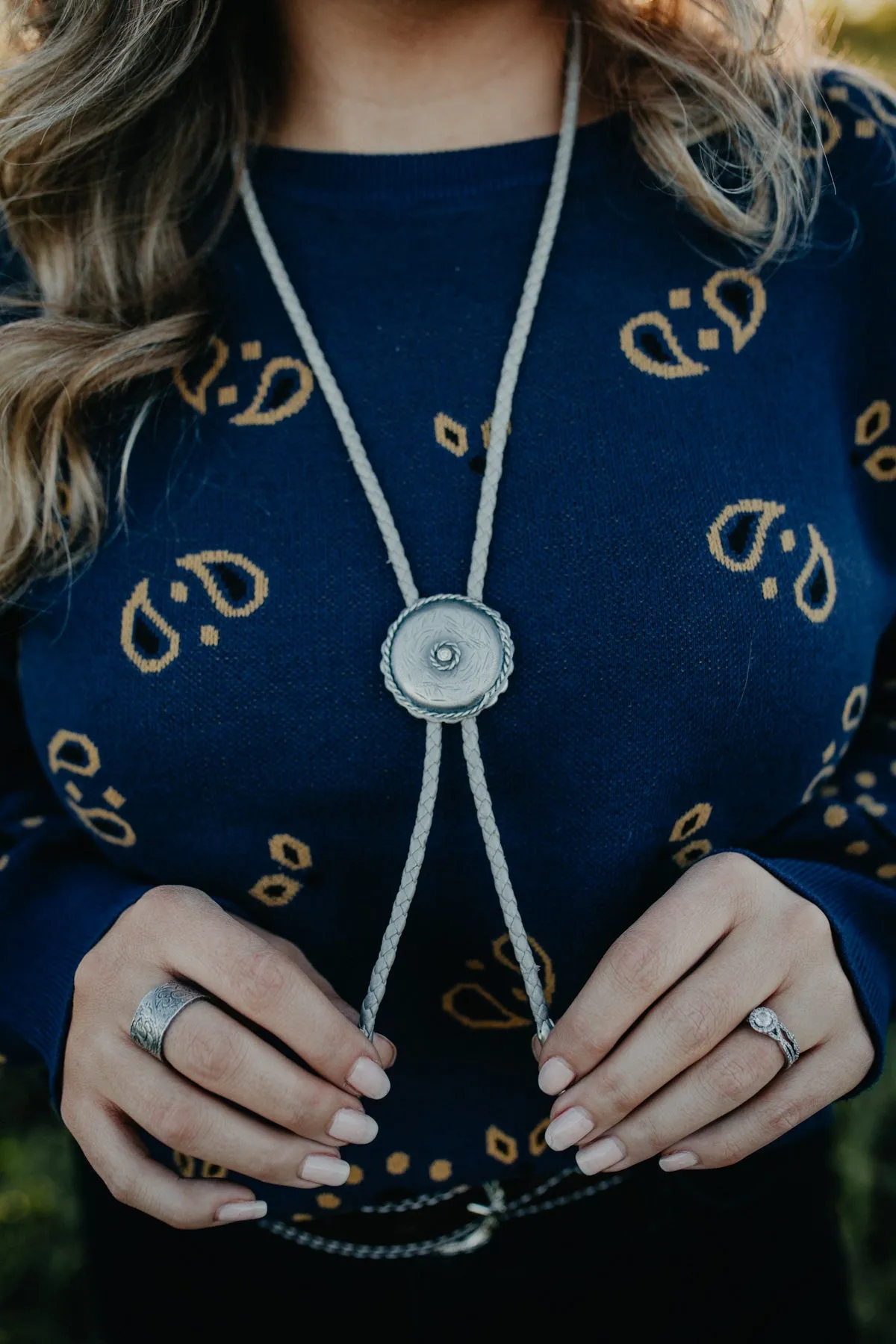 Diamond Accented Concho Bolo Tie