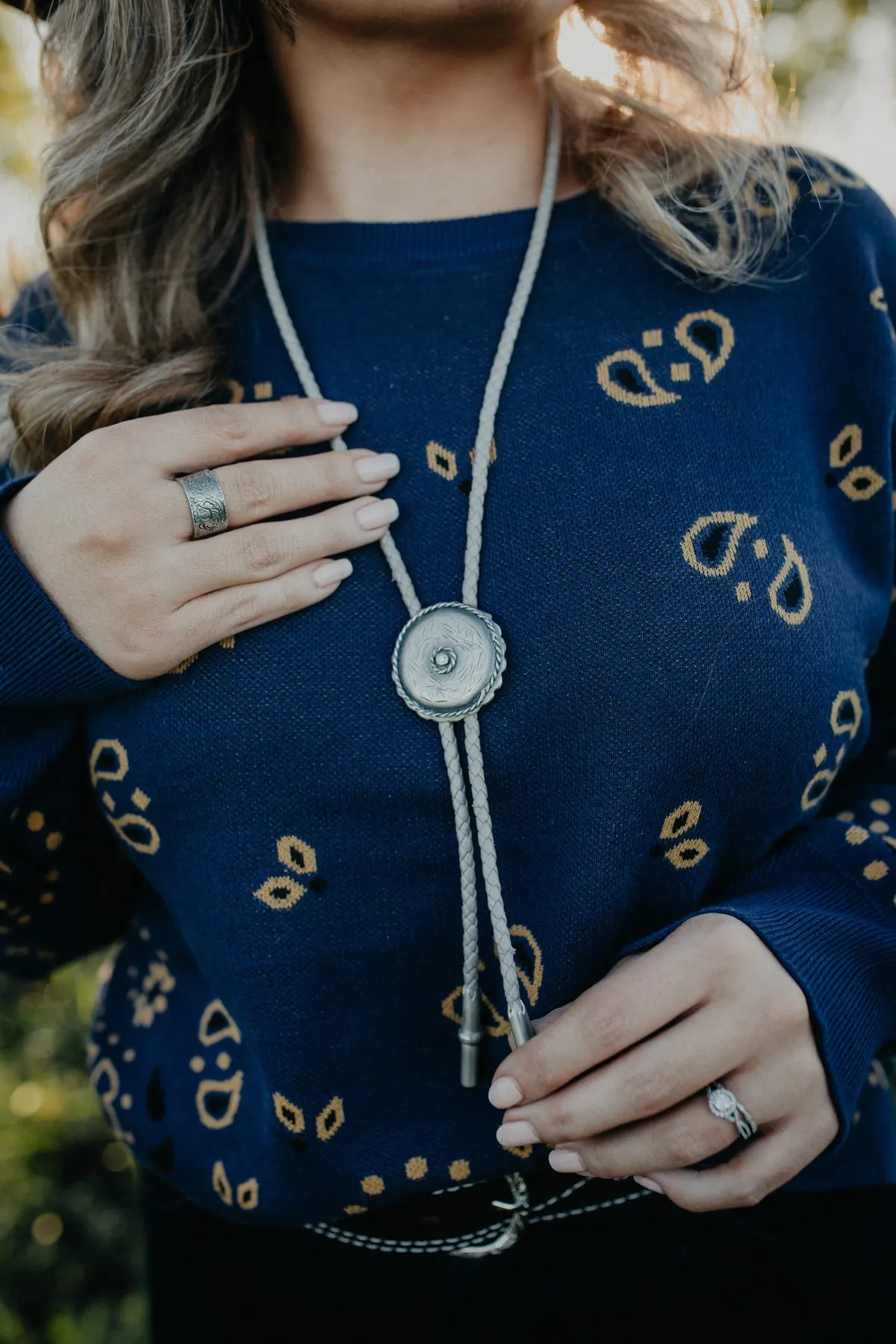 Diamond Accented Concho Bolo Tie