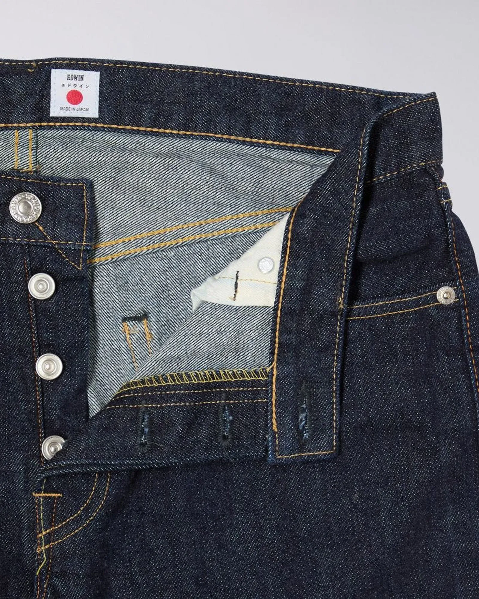 Edwin Made In Japan Regular Tapered Mens Jeans - 14oz Kurabo Recycled Red Selvage Denim / Blue Rinsed