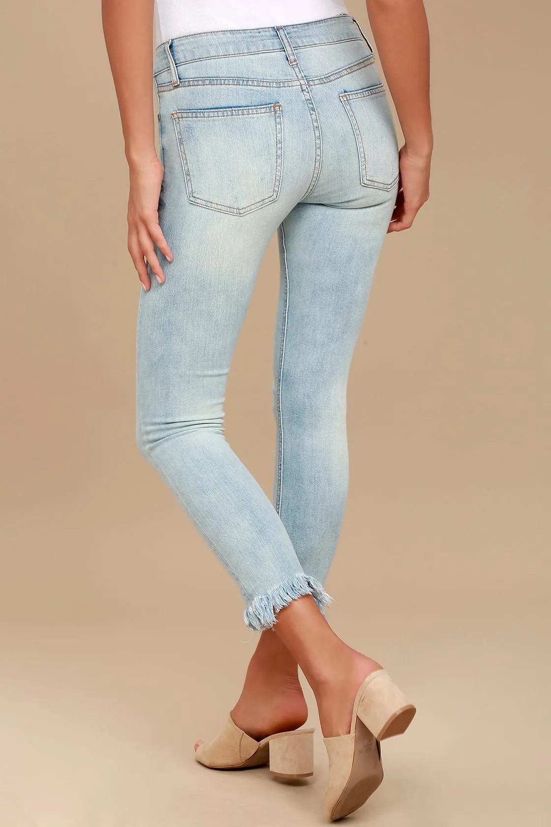 EVIDNT Hermosa Light Wash Frayed Skinny Jeans