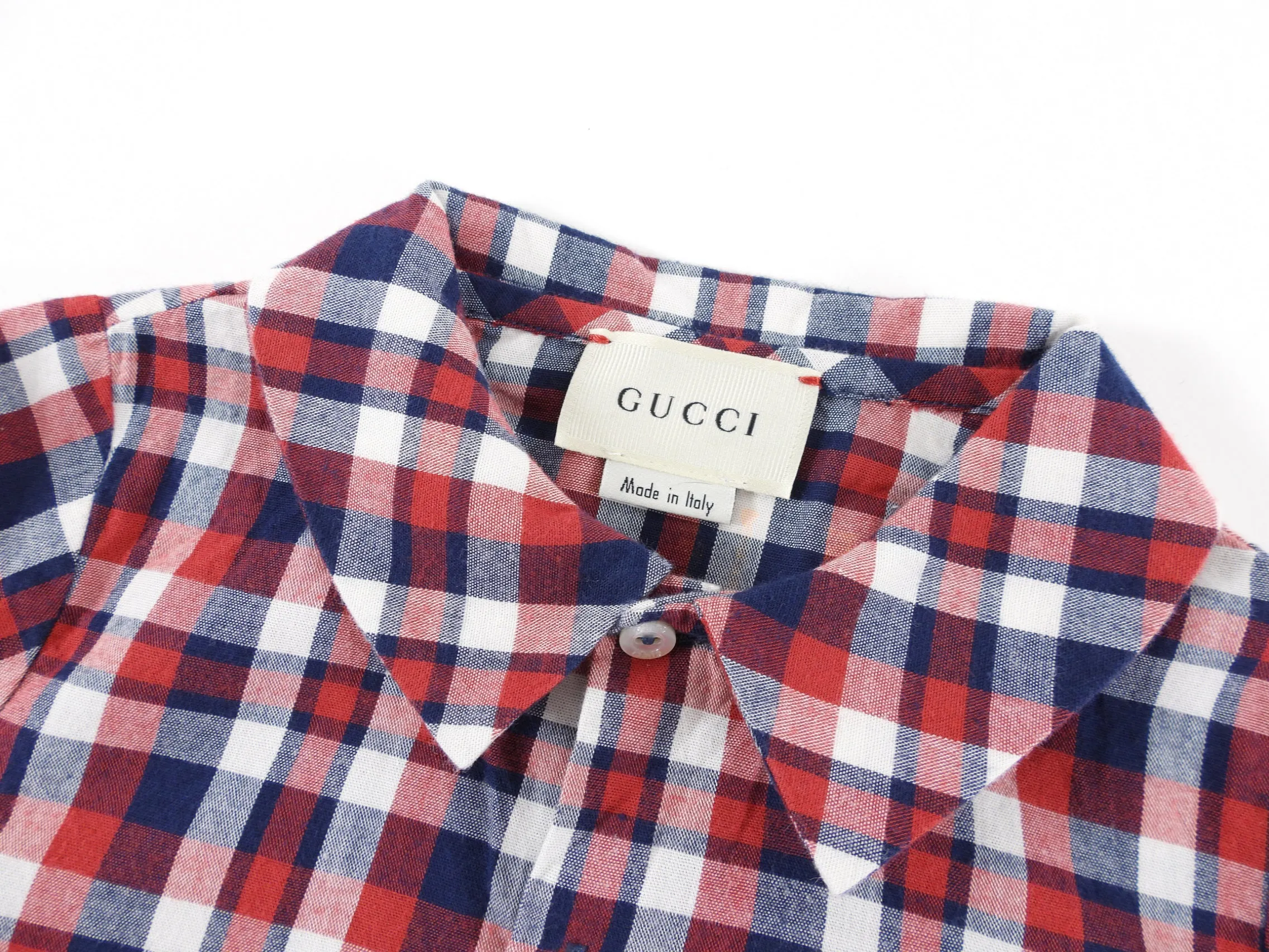 Gucci Baby  Navy Red White Check Shirt - 9/12 M