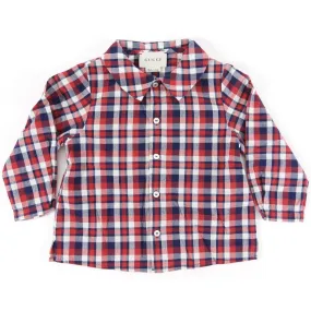 Gucci Baby  Navy Red White Check Shirt - 9/12 M