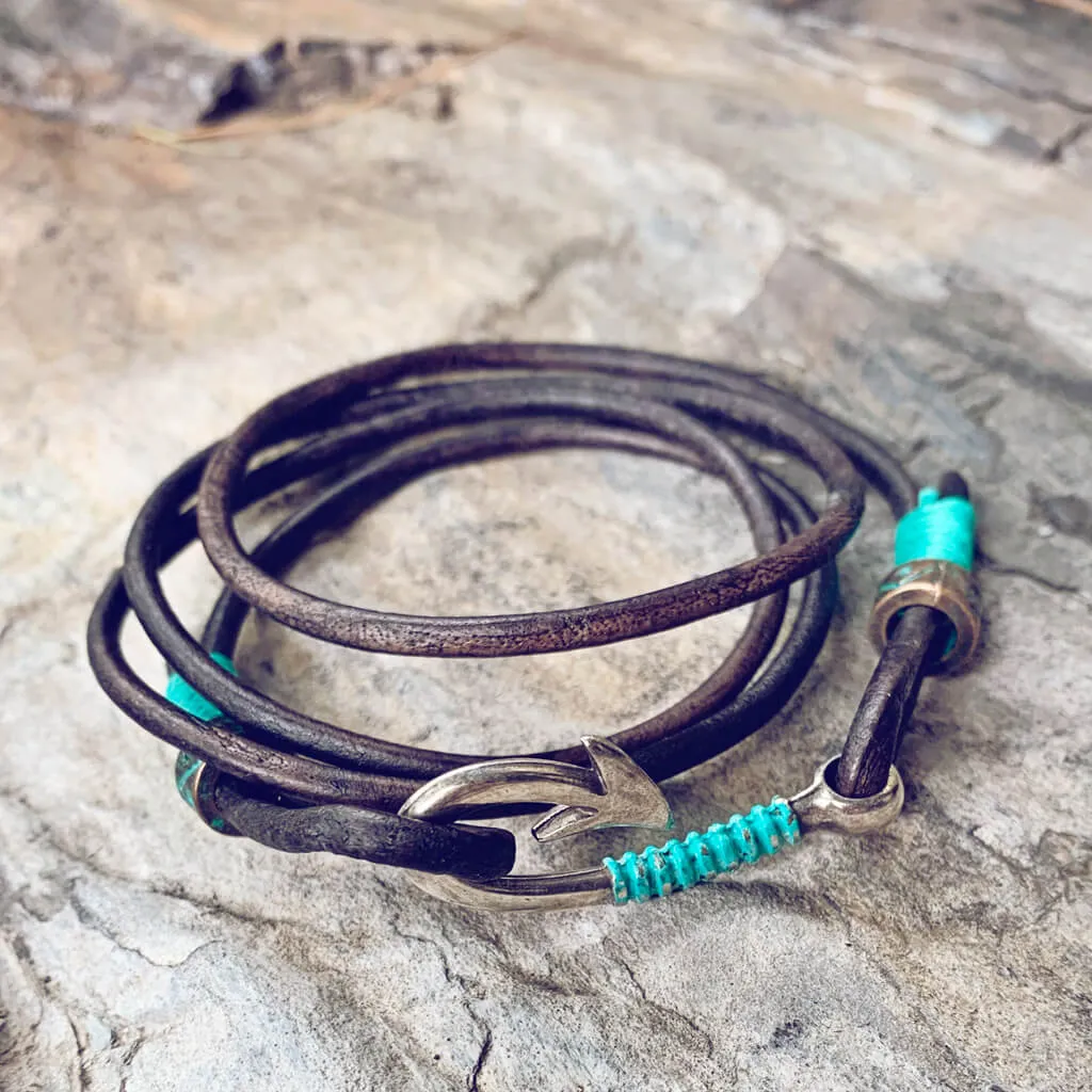 hook line & sinker // men's fish hook clasp leather wrap bracelet / choker