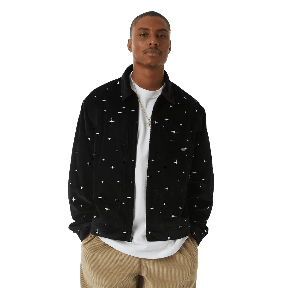 HUF GALAXY VELVET TRUCKER JACKET-BLACK