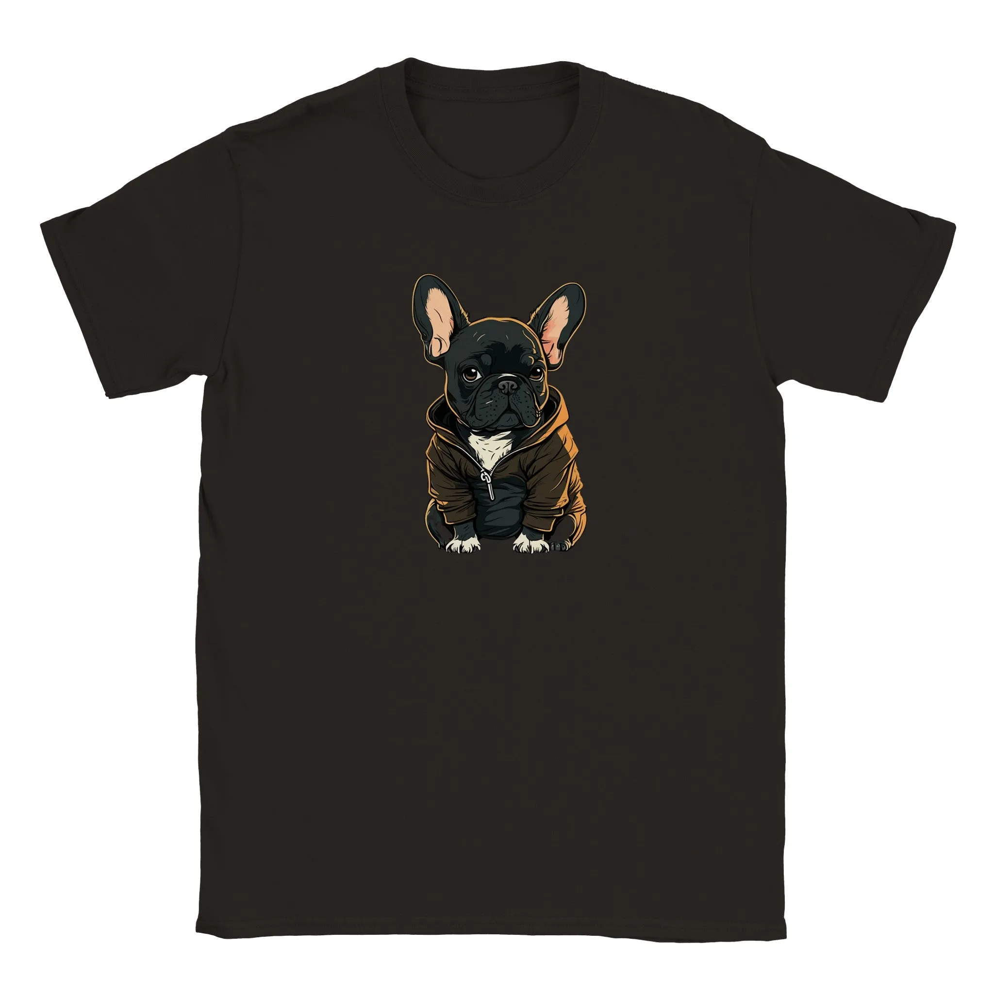 Hunde T-shirt - Fransk Bulldog Dark Hoodie Artwork - Klassisk Børne T-shirt