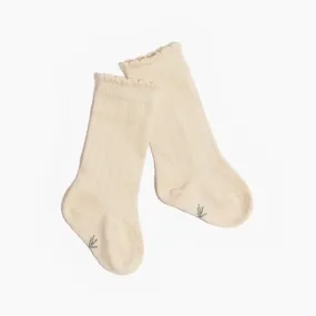 Ivory Scalloped Knee High Sock