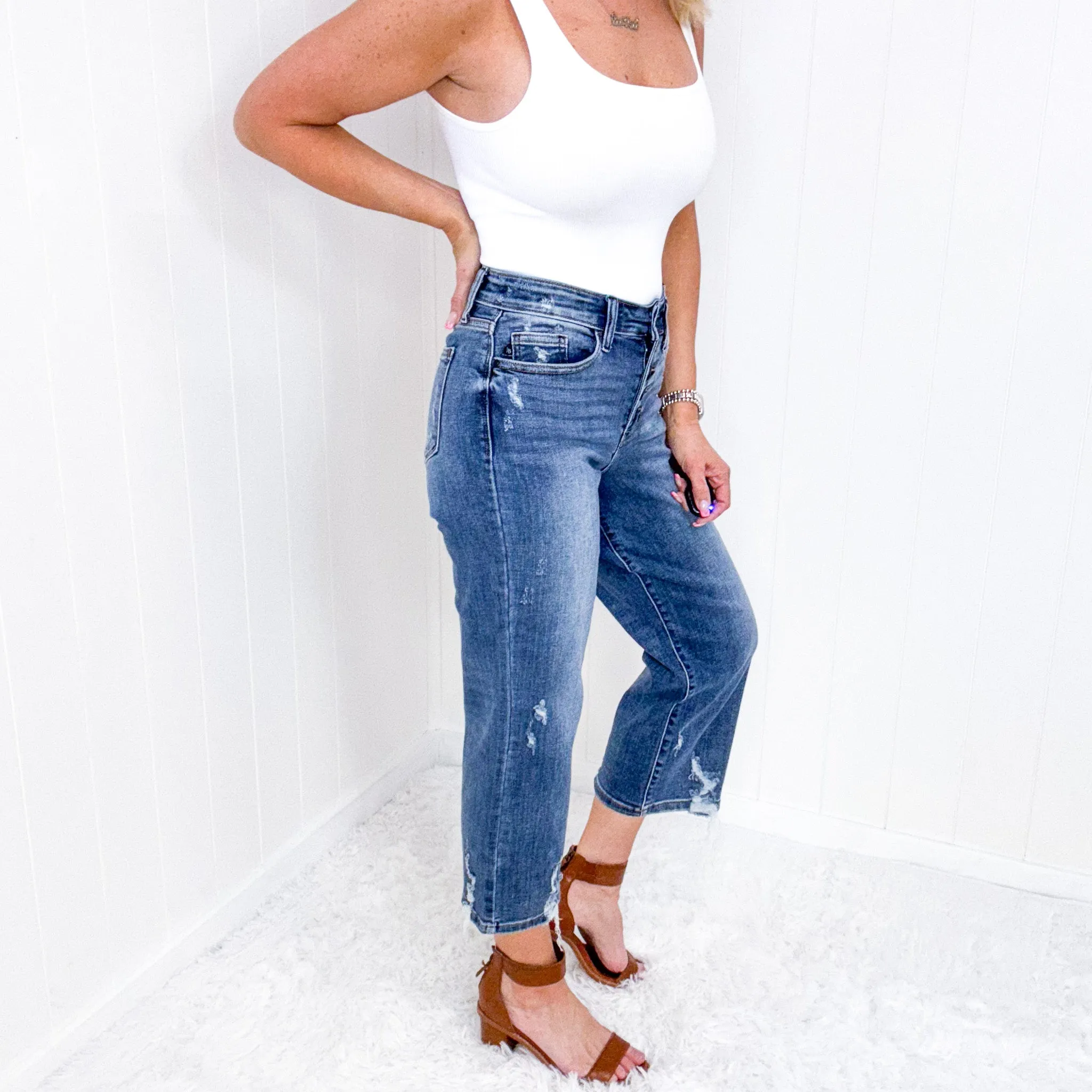 Judy Blue Escape Button Up Cropped Wide Leg Jeans