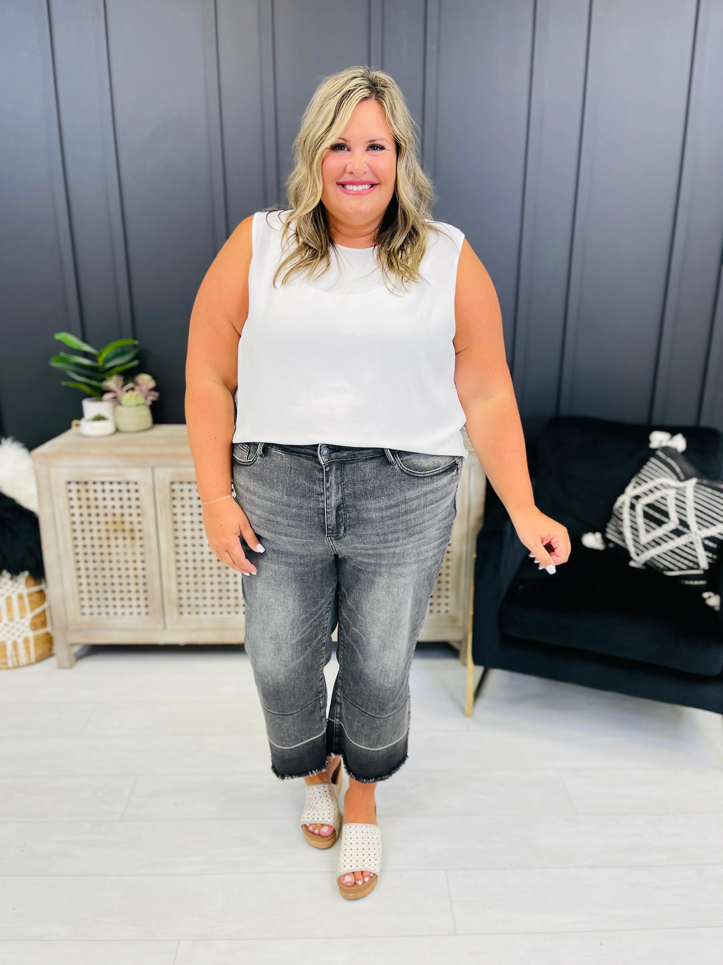 Judy Blue REG/CURVY Shades of Gray Cropped Wide Leg Jeans