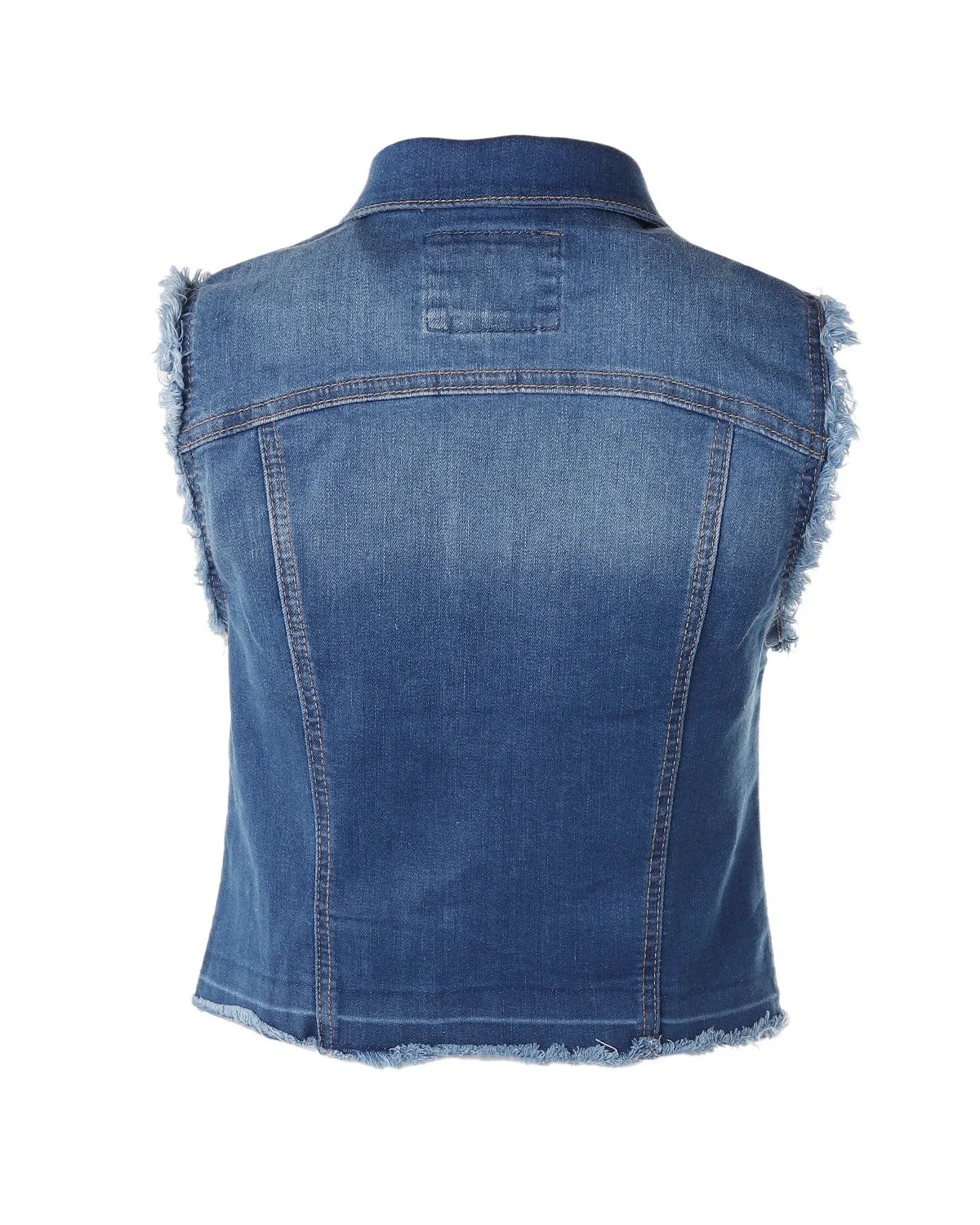 Junior Fit Distressed Denim Vest Button Up Slim Jacket