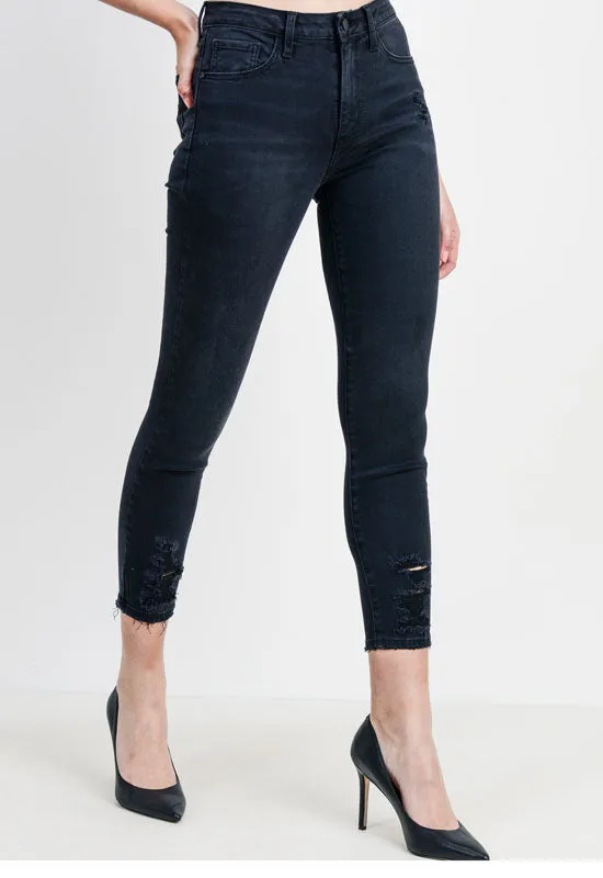 Just Black - Black Washed Hi Rise Destruction Skinny Jeans