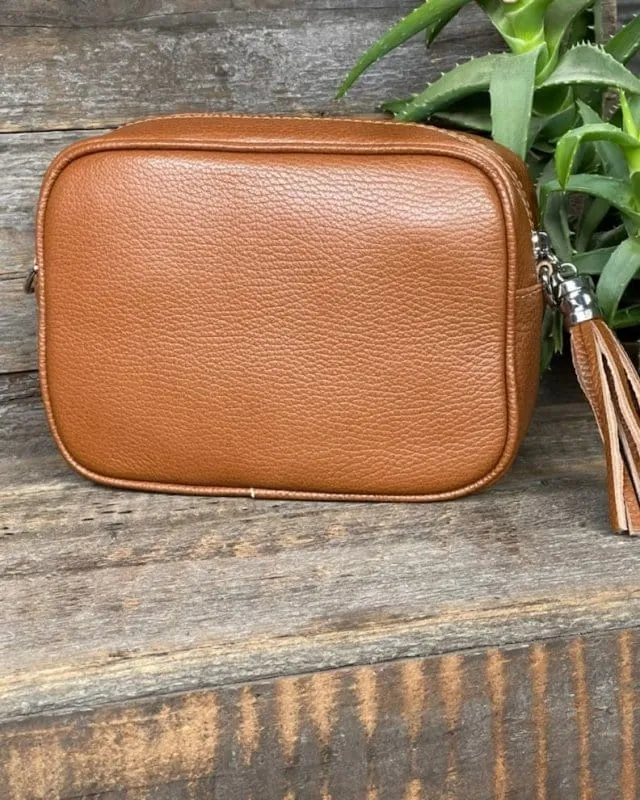 Leather Tassel Bag - Tan With Silver