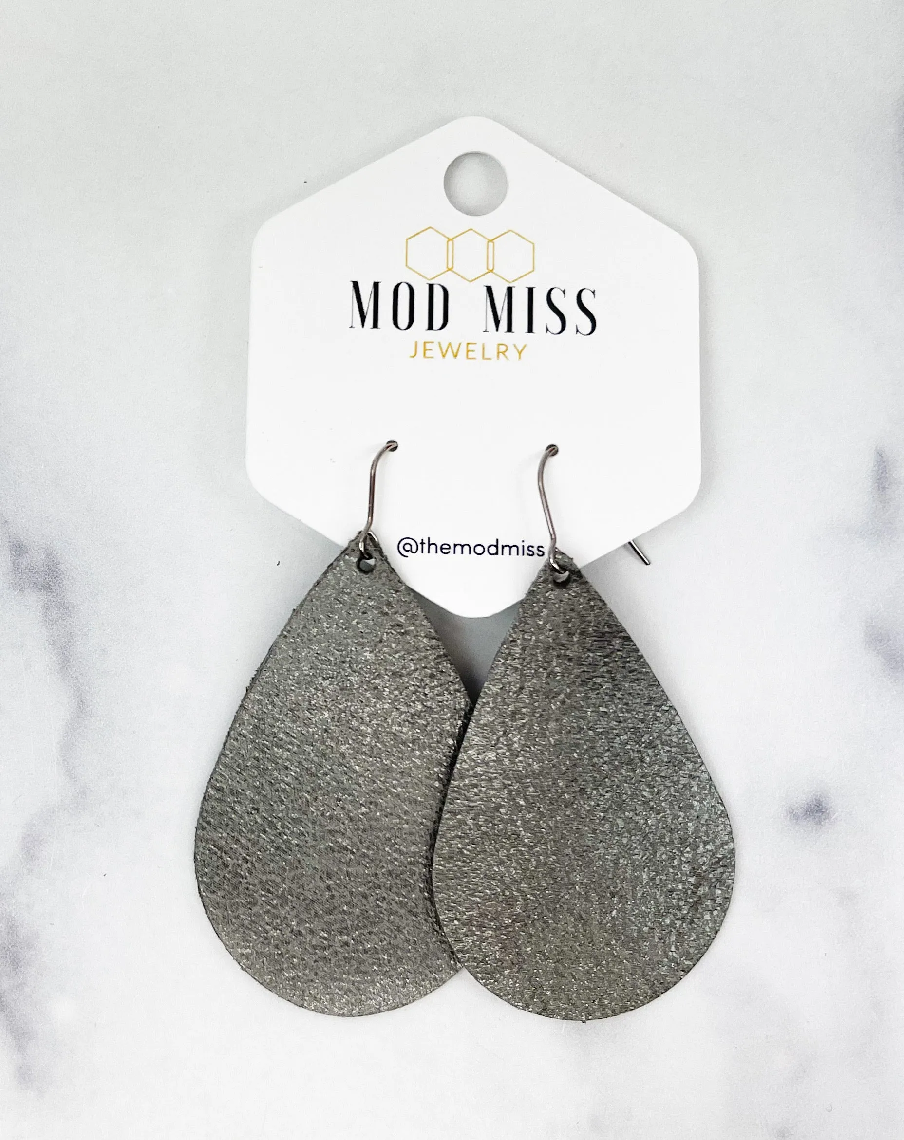 Leather Teardrop Earring Rock N Roll Gray