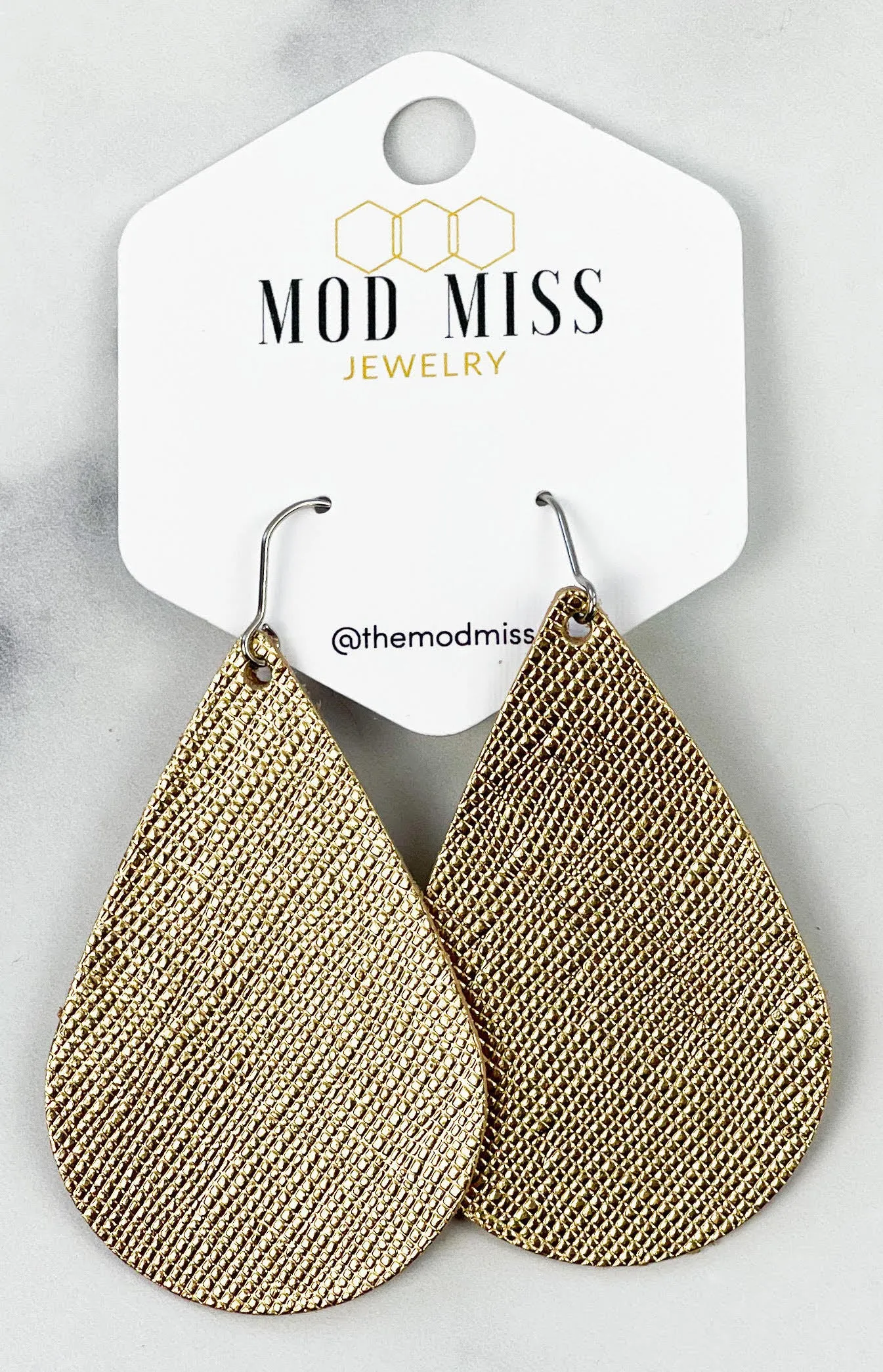 Leather Teardrop Earring Saffiano Gold