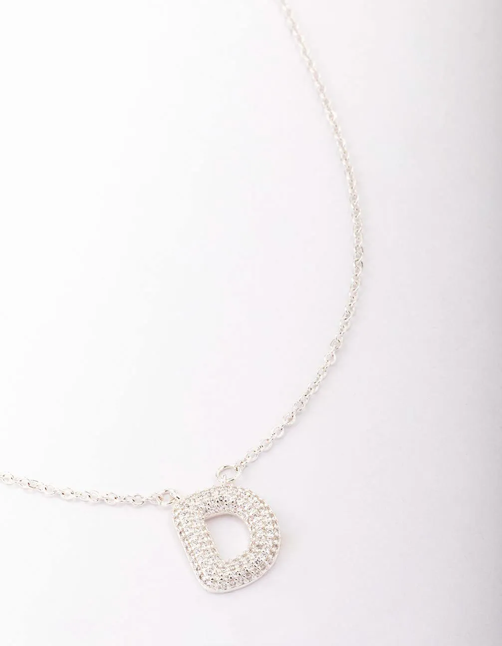 Letter D Silver Plated Pave Pendant Initial Necklace