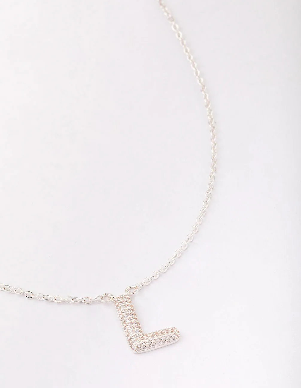 Letter L Silver Plated Pave Pendant Initial Necklace