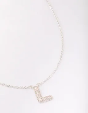 Letter L Silver Plated Pave Pendant Initial Necklace