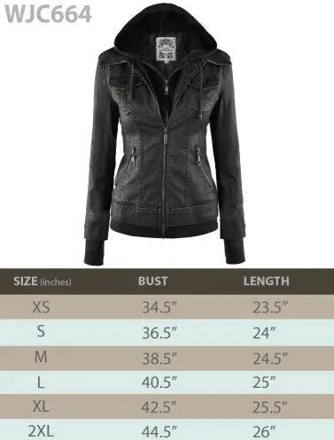 Made By Johnny MBJ Womens Faux Leather Motorcycle Jacket with Hoodie