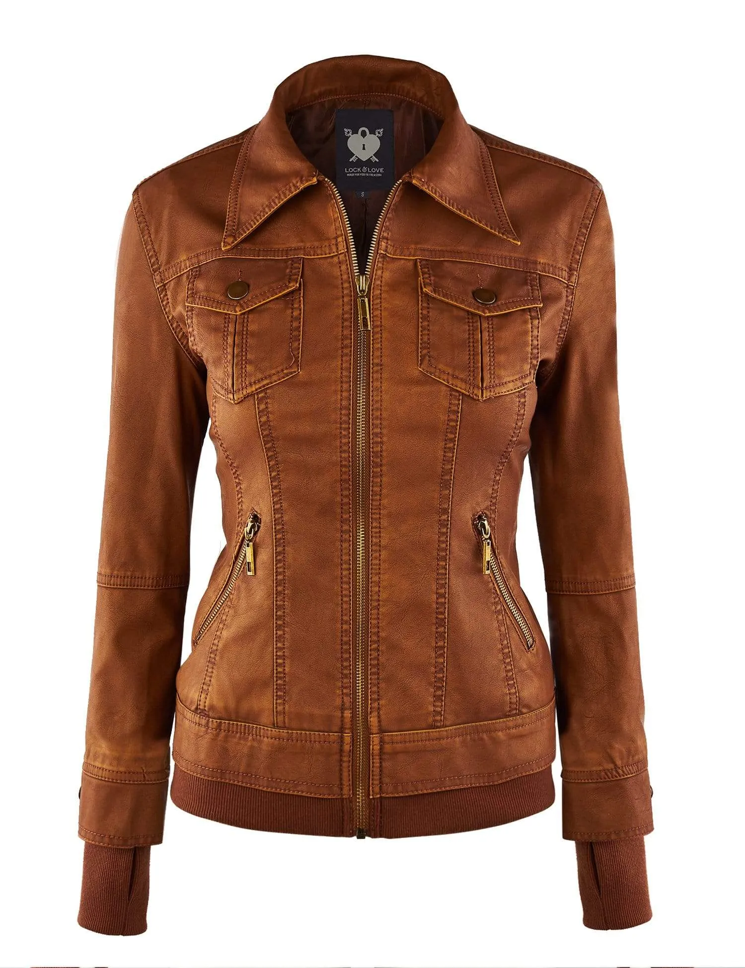 Made By Johnny MBJ Womens Faux Leather Motorcycle Jacket with Hoodie