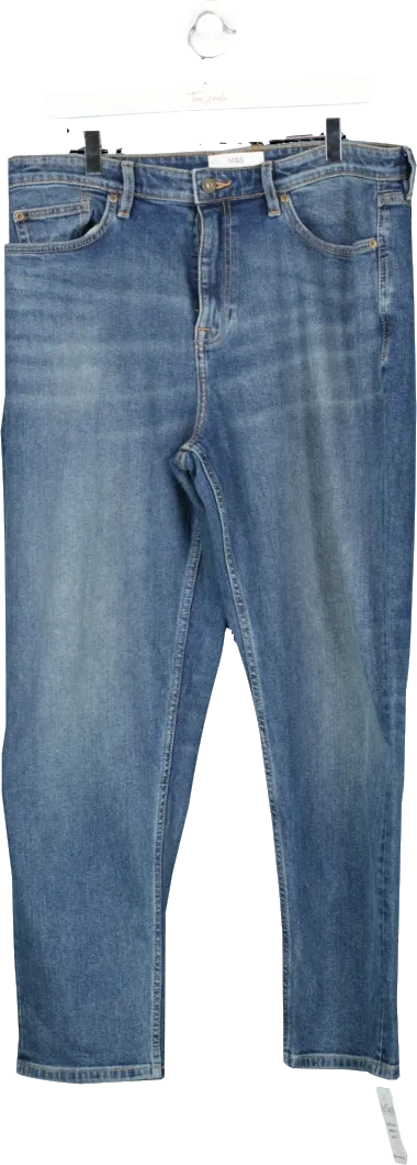 M&S Blue Relaxed Tapered Vintage Wash Jeans W34