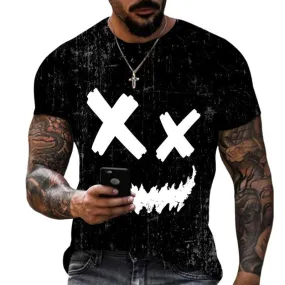 Men's Fun Smiley Print Round Neck Short-sleeved T-shirt 86775492X