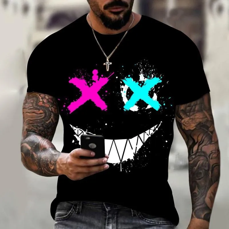 Men's Fun Smiley Print Round Neck Short-sleeved T-shirt 86775492X