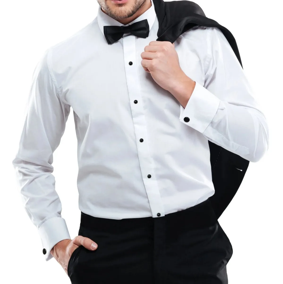 Elegant Mens Solid White Microfiber Formal Tuxedo Shirt - Rental Available