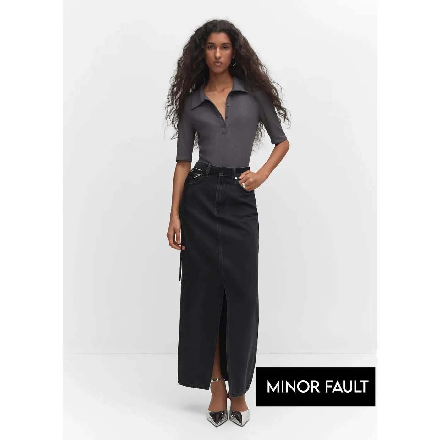 (Minor Fault) MNG Black Slit Denim Skirt