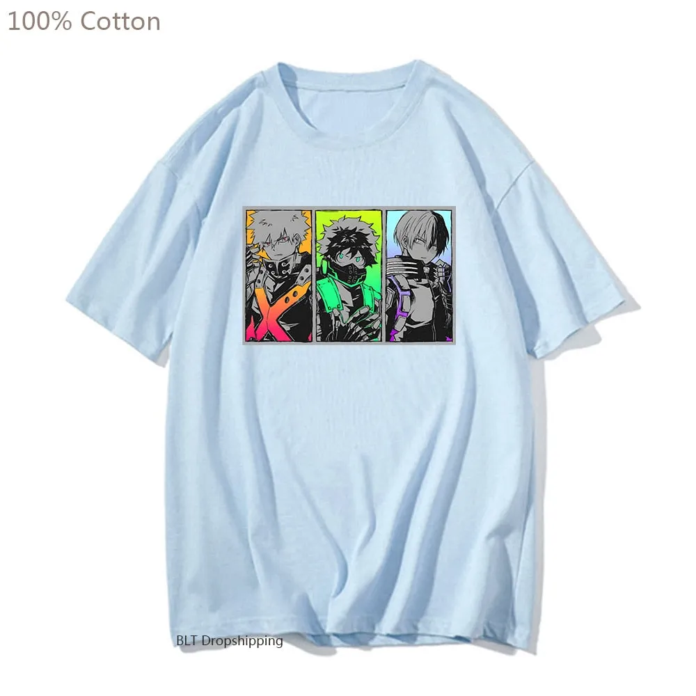 My Hero Academia T-shirt Midoriya Izuku Deku Bakugo Shoto Todoroki Tshirt Japanese Anime Clothes