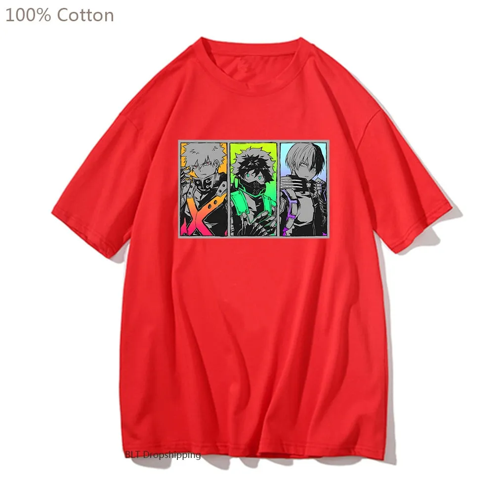 My Hero Academia T-shirt Midoriya Izuku Deku Bakugo Shoto Todoroki Tshirt Japanese Anime Clothes