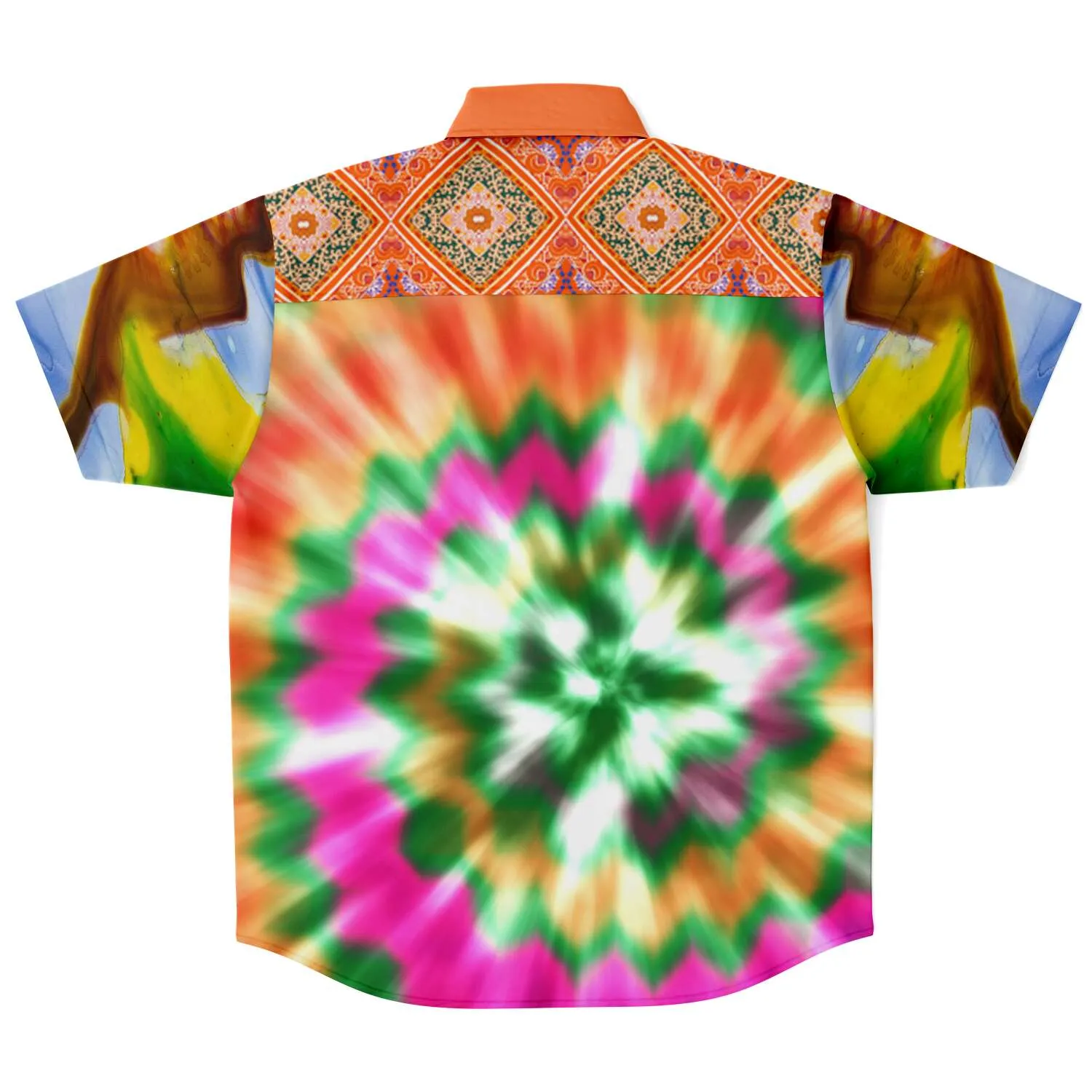 Orange Starburst Short Sleeve Button Down Shirt