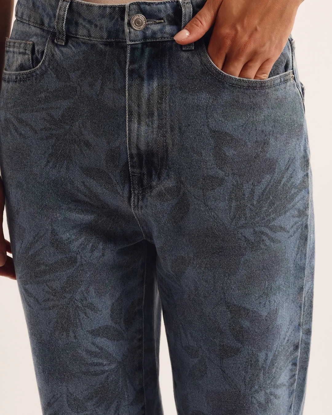 Pantalon Mom Denim Bleu