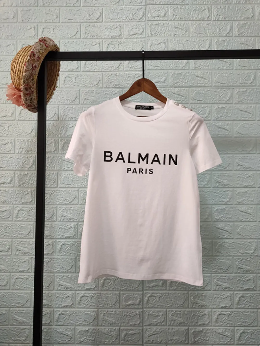 T Shirt Balmain Spring and Summer Gold Letter All Cotton Short Sleeve T-shirt