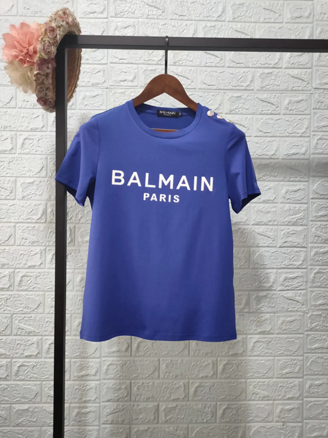 T Shirt Balmain Spring and Summer Gold Letter All Cotton Short Sleeve T-shirt